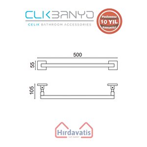 Paslanmaz Pirinç Kumru Kare Boru Uzun Havluluk 50cm Altın Sarı Gold