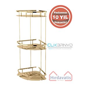 Çelik Banyo Paslanmaz Pirinç Marin 3'lü 19x19cm Şampuanlık Köşe Süngerlik -altın Gold