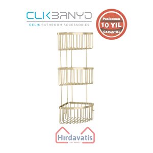 Paslanmaz Pirinç Üçlü Derin Süngerlik 19x19 Sabunluk Ve Şampuanlık Altın Sarı Gold