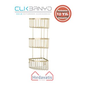 Paslanmaz Pirinç Üçlü Derin Süngerlik 19x19 Sabunluk Ve Şampuanlık Altın Sarı Gold