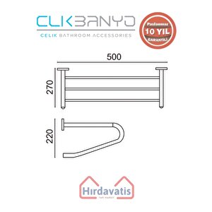 Paslanmaz Pirinç Bella Destekli Raf Havluluk 50cm