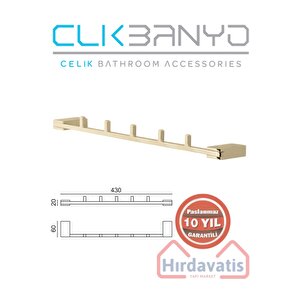 Paslanmaz Pirinç Titanik Altın Gold 5'li Set Askılık Havlu Askısı