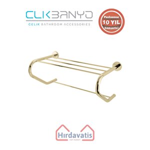Paslanmaz Pirinç Flora Destekli Raf Havluluk 50cm Altın Sarı Gold