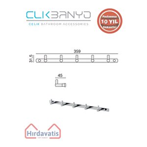 Paslanmaz Pirinç Mercan 5’li Askılık