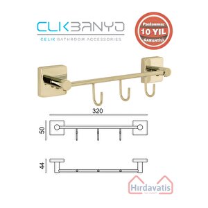 Paslanmaz Pirinç Vizyon Kanca 3’lü Askılık Altın Sarı Gold