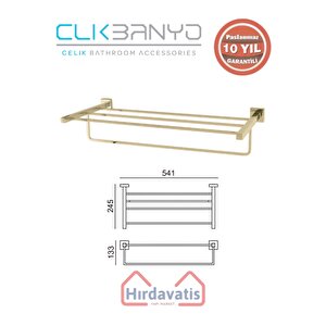 Paslanmaz Pirinç Tamay Havluluk Alt Borulu 50cm Altın Sarı Gold