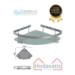 Çelik Zerrin Camlı 1’li 19x19 Cm Şampuanlık Banyo Rafı Süngerlik