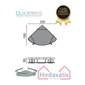 Çelik Zerrin Camlı 1’li 19x19 Cm Şampuanlık Banyo Rafı Süngerlik