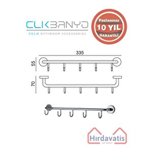 Paslanmaz Pirinç Eser 5’li Askılık