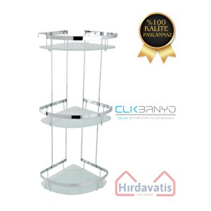 Çelik Zerrin Camlı 3’lü 19x19 Cm Şampuanlık Banyo Rafı Süngerlik