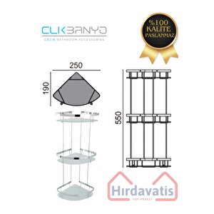 Çelik Zerrin Camlı 3’lü 19x19 Cm Şampuanlık Banyo Rafı Süngerlik