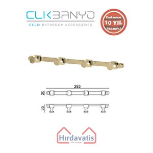 Paslanmaz Pirinç Mercan 4’lü Askılık Altın Sarı Gold