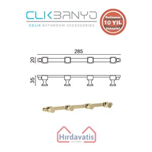 Paslanmaz Pirinç Mercan 4’lü Askılık Altın Sarı Gold
