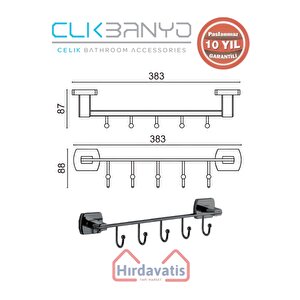 Paslanmaz Pirinç Milano 5’li Askılık Mat Siyah