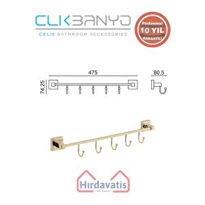Paslanmaz Pirinç Tamay 5’li Askılık Altın Sarı Gold