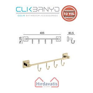 Paslanmaz Pirinç Tamay 4’lü Askılık Altın Sarı Gold