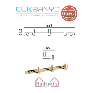 Paslanmaz Pirinç Mercan 3’lü Askılık Altın Sarı Gold