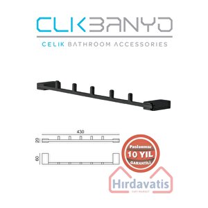 Paslanmaz Pirinç Titanik 5'li Set Mat Siyah Askılık Havlu Askısı