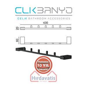Paslanmaz Pirinç Titanik 5'li Set Mat Siyah Askılık Havlu Askısı