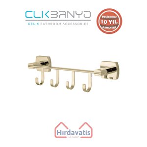 Paslanmaz Pirinç Milano 4’lü Askılık Altın Sarı Gold