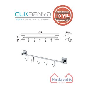 Paslanmaz Pirinç Tamay 5’li Askılık