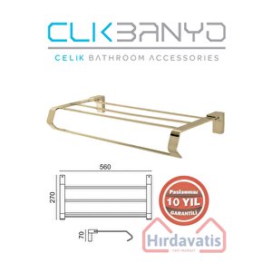 Paslanmaz Pirinç Titanik Raf Havluluk 50cm Pirinç Malzeme ( 10 Yıl Garantili ) Altın Gold