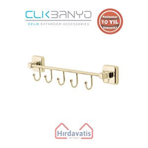 Paslanmaz Pirinç Kumru Kancalı 5’li Askılık Altın Sarı Gold