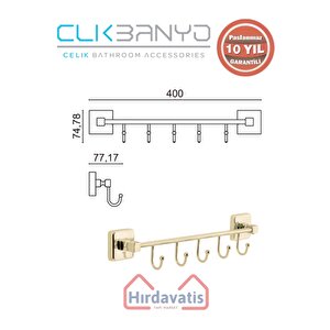 Paslanmaz Pirinç Kumru Kancalı 5’li Askılık Altın Sarı Gold