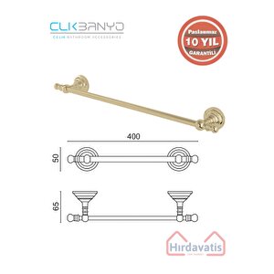Paslanmaz Pirinç Ottoman Uzun Havluluk 50cm Altın Gold Sarı