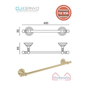 Paslanmaz Pirinç Ottoman Uzun Havluluk 50cm Altın Gold Sarı
