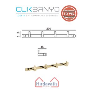 Paslanmaz Pirinç Mercan 4’lü Askılık Altın Sarı Gold