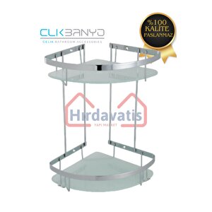 Paslanmaz Çelik Zerrin Camlı 2’li 19x19 Cm Şampuanlık Banyo Rafı Süngerlik
