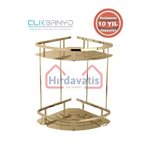 Paslanmaz Pirinç Marin 2'li 19x19 Cm Şampuanlık Süngerlik Banyo Rafı Altın Gold
