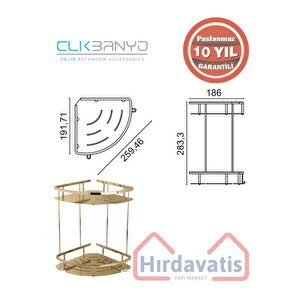 Paslanmaz Pirinç Marin 2'li 19x19 Cm Şampuanlık Süngerlik Banyo Rafı Altın Gold
