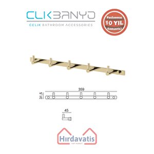 Paslanmaz Pirinç Mercan 5’li Askılık Altın Sarı Gold