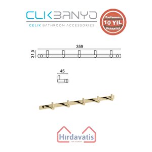 Paslanmaz Pirinç Mercan 5’li Askılık Altın Sarı Gold