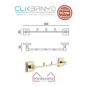 Paslanmaz Pirinç Kumru 3’lü Askılık Altın Sarı Gold