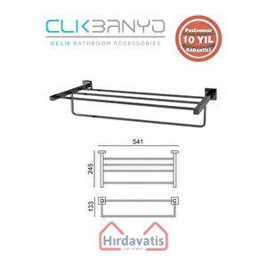 Paslanmaz Pirinç Tamay Havluluk Alt Borulu 50cm Mat Siyah