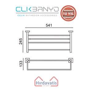 Paslanmaz Pirinç Tamay Havluluk Alt Borulu 50cm Mat Siyah