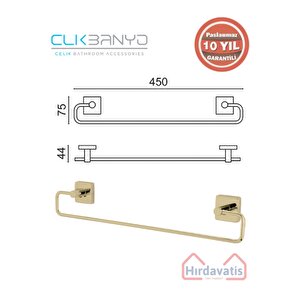 Paslanmaz Pirinç Vizyon Uzun Havluluk 45cm Altın Sarı Gold