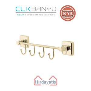 Paslanmaz Pirinç Kumru Kancalı 4’lü Askılık Altın Sarı Gold