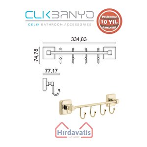 Paslanmaz Pirinç Kumru Kancalı 4’lü Askılık Altın Sarı Gold