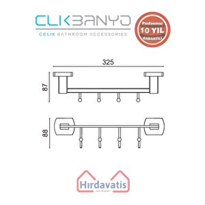 Paslanmaz Pirinç Milano 4’lü Askılık Mat Siyah