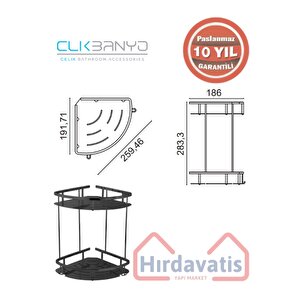 Paslanmaz Pirinç Marin Mat Siyah 2'li 19x19 Cm Şampuanlık Banyo Rafı Köşelik