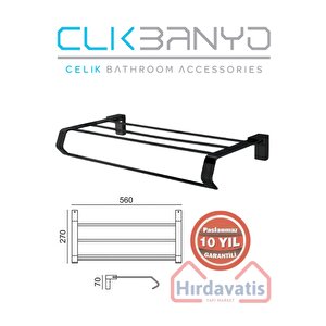 Paslanmaz Pirinç Titanik Raf Havluluk 50cm Pirinç Malzeme ( 10 Yıl Garantili ) Mat Siyah