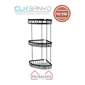 Paslanmaz Pirinç Zerrin Üçlü 18x18cm Sabunluk Şampuanlık Ve Köşe Süngerlik Mat Siyah