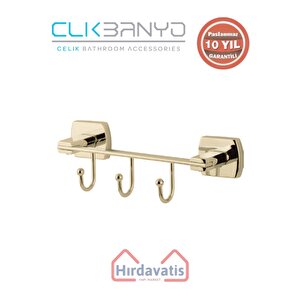 Paslanmaz Pirinç Milano 3’lü Askılık Krom Altın Sarı Gold
