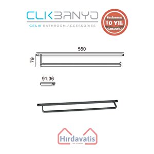 Paslanmaz Pirinç Mercan Uzun Havluluk 50cm Mat Siyah