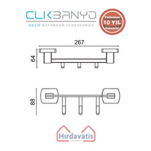 Paslanmaz Pirinç Milano 3’lü Askılık Mat Siyah