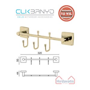 Paslanmaz Pirinç Vizyon Çıkmalı 3’lü Askılık Altın Sarı Gold